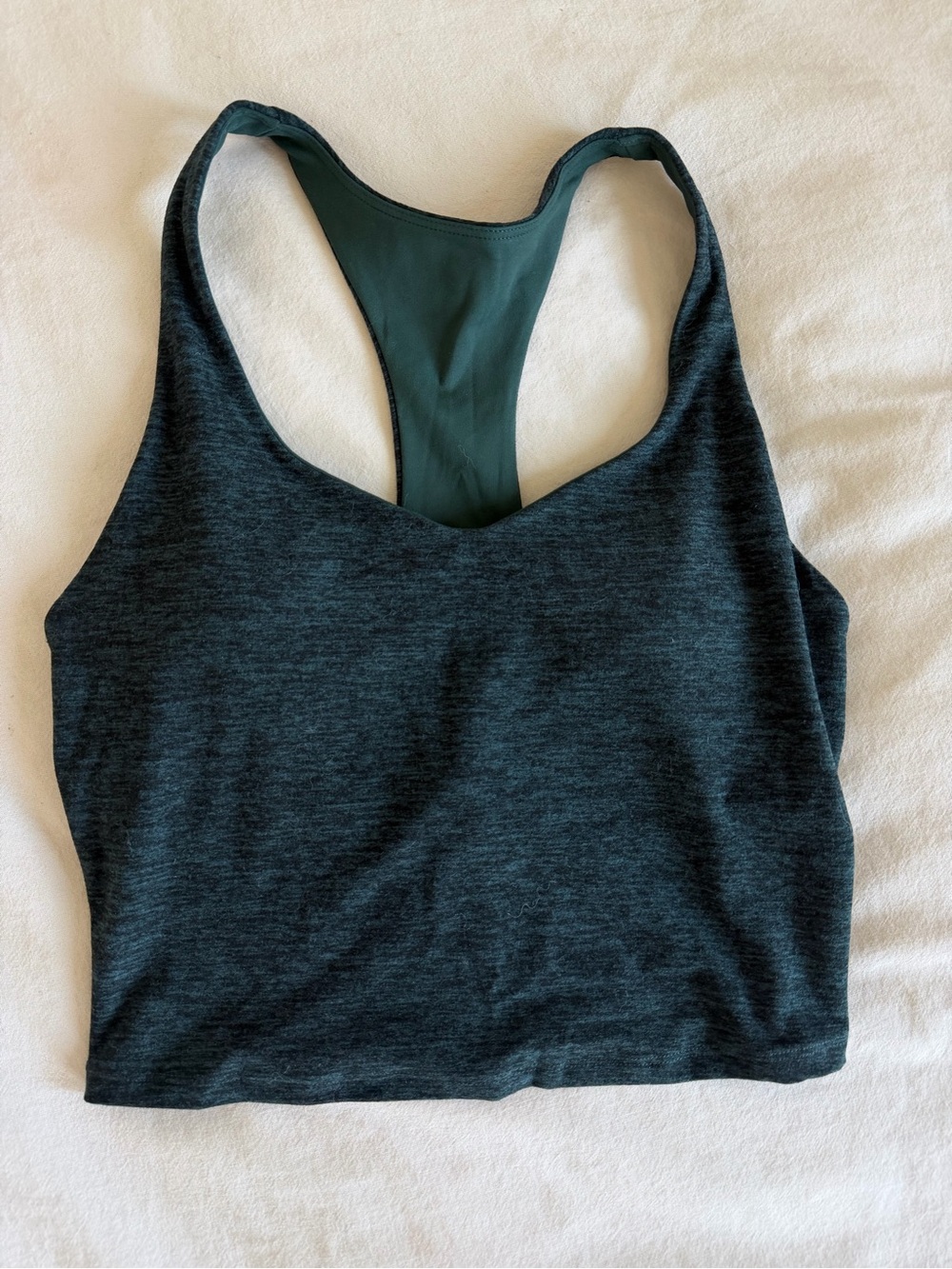 Fabletics Dark Heather Green Racerback Sports Bra